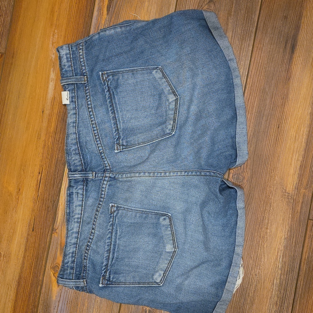 Kancan Blue Ripped Jean Shorts with Leopard Accent - Picture 3 of 5